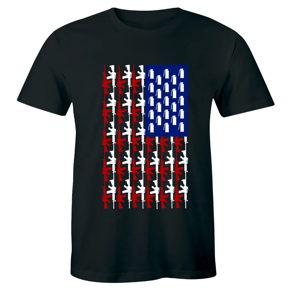 Camiseta informal con estampado de bandera americana, rifle militar, ejército, para hombre