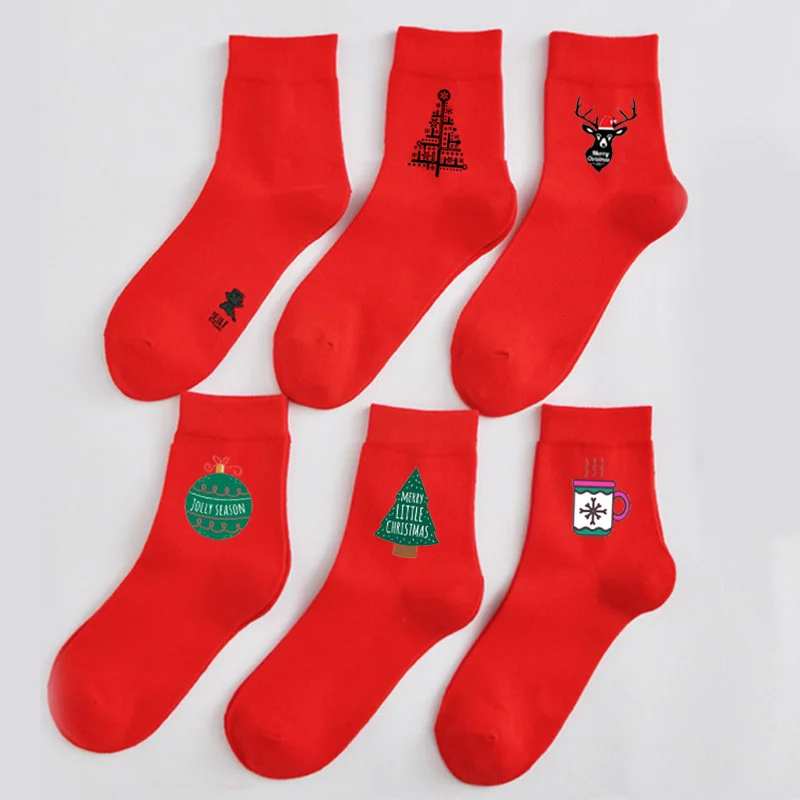 Red Cotton Socks Christmas Printing Socks For Men Women Custom Printing Red Socks Gifts Soft Socks