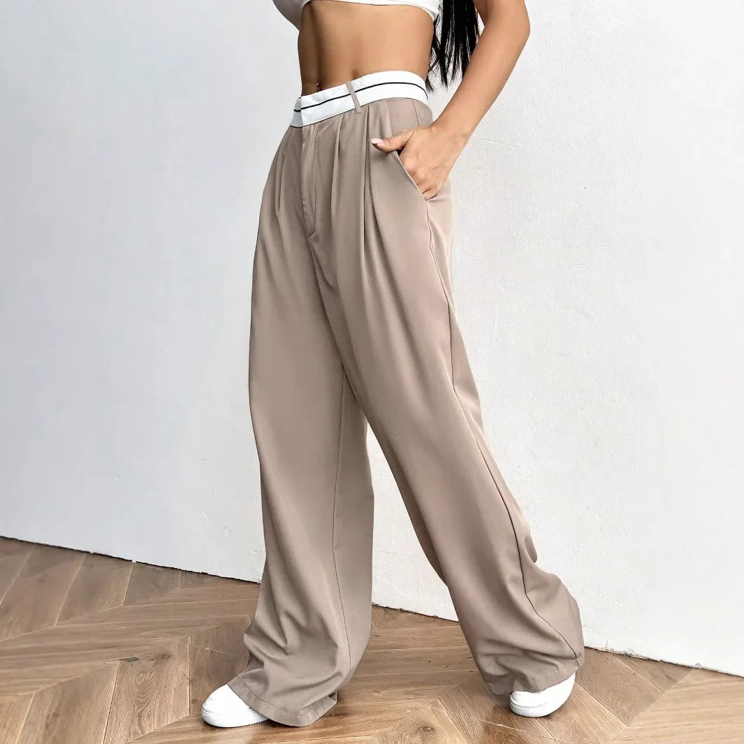 سراويل بدلة فضفاضة مناسبة 2025 وصلت حديثًا سراويل نسائية طويلة مريحة بنطال ذو قصة أرجل واسعة عصرية وأنيقة
