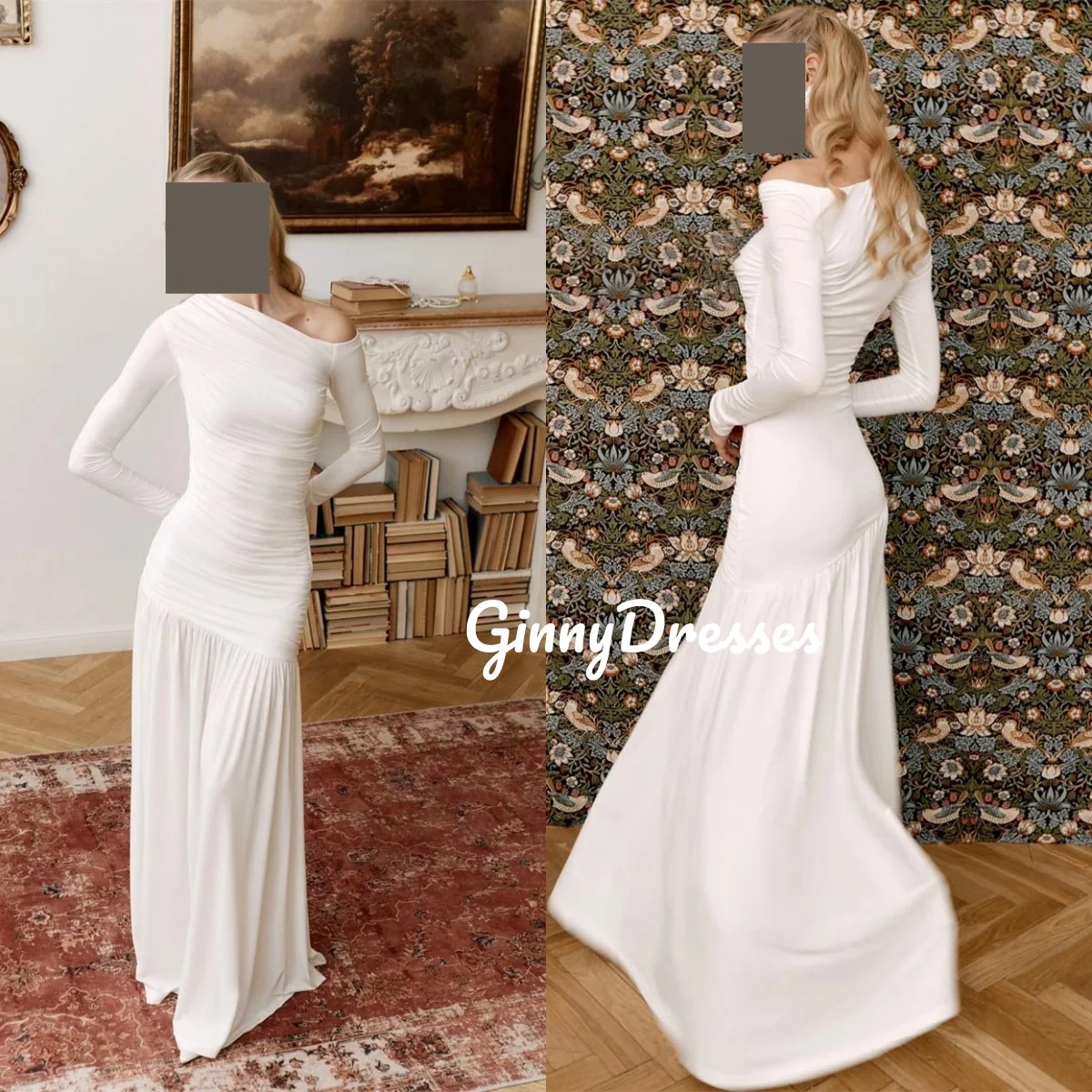 

Wedding Party Dress White A-Line One-Shoulder Elegant Party Dresses Ruffle Floor-Length Dresses For Special Occasions Zipper Up