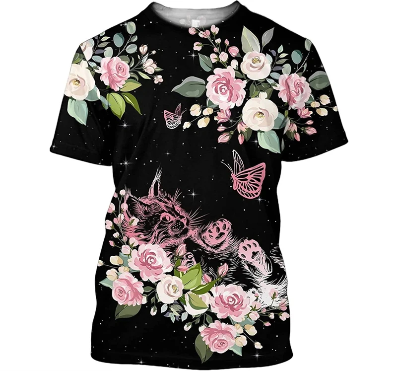 

Футболки с 3D принтом цветов и лошадей для мужчин и женщин, летние топы с короткими рукавами и круглым вырезом, Harajuku, новые мужские футболки