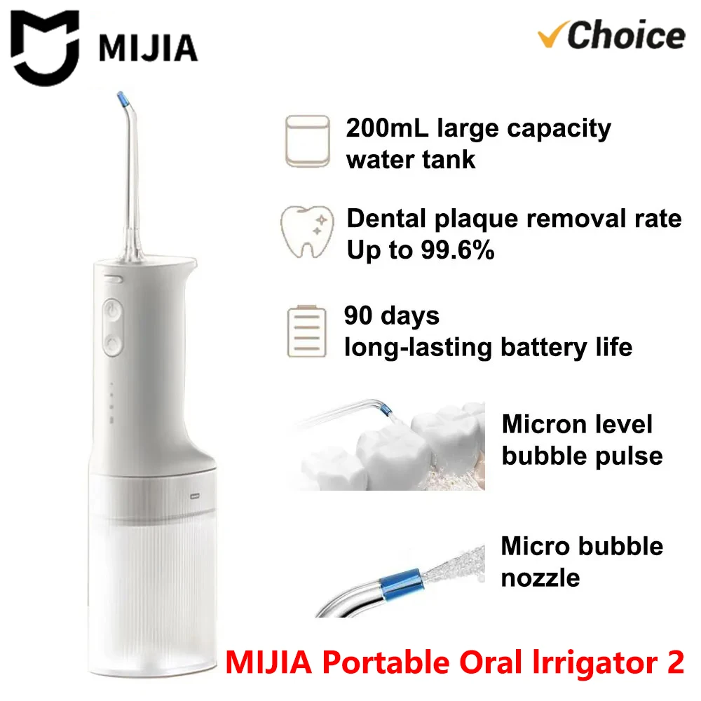 

Оригинальный ирригатор для полости рта MIJIA Electric Oral Irrigator 2, улучшенная версия – ультразвуковой, 90 дней непрерывного использования, ирригатор для зубов, 3 режима, резервуар 200 мл