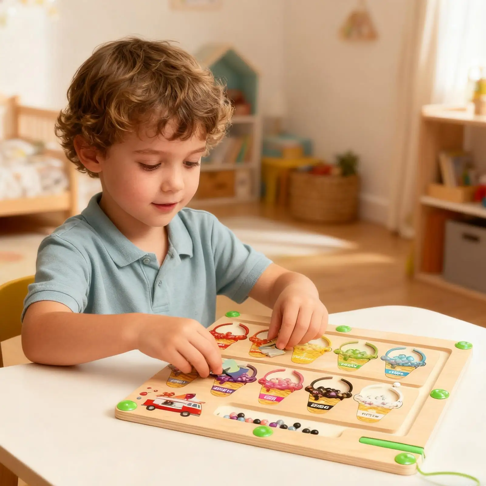 Magnetic Color Maze Board Wooden Color Sensory Maze Toy Magnet Balls Puzzles Board For Fine Motor Skills Preschool Kindergarten