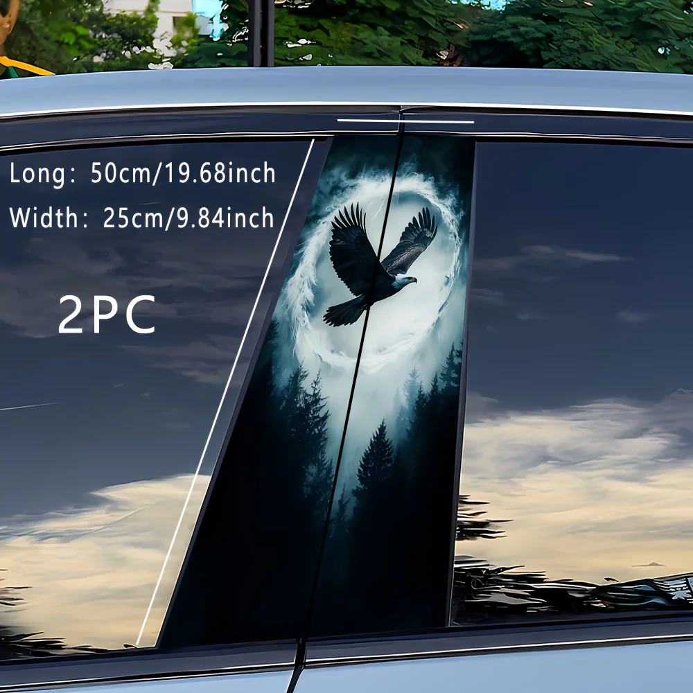 2-Piece Car B-Pillar Sticker Jungle Eagle Design Animals and Forests Fantasy Movie Theme Suitable for all vehicle exteriors