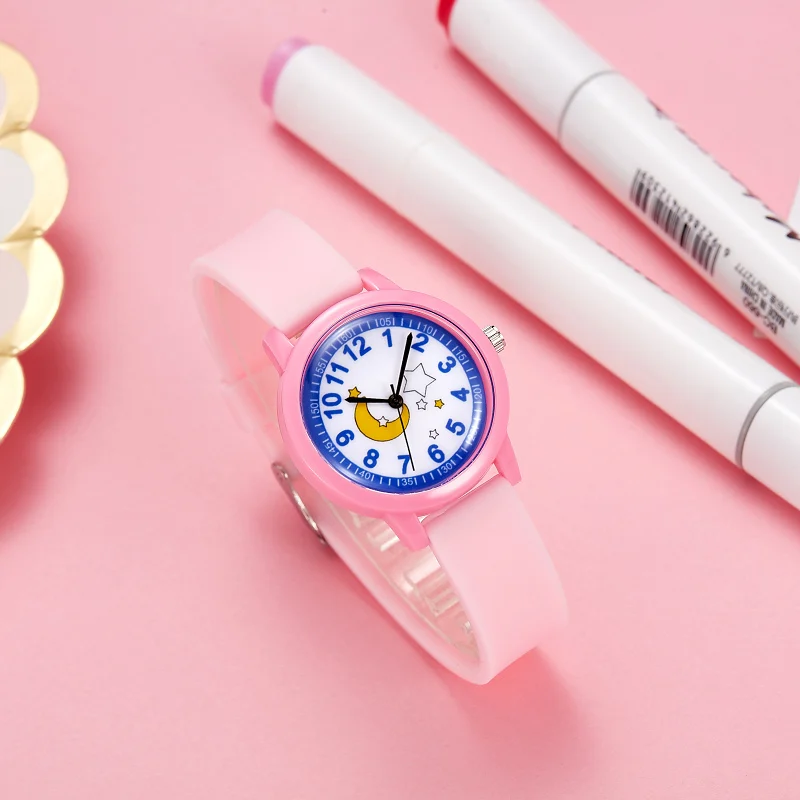 Cute Moon Star Cartoon Kids Quartz Watches Girls boys Soft Silicone Strap Children Student Analog Clock Birthday Christmas Gifts