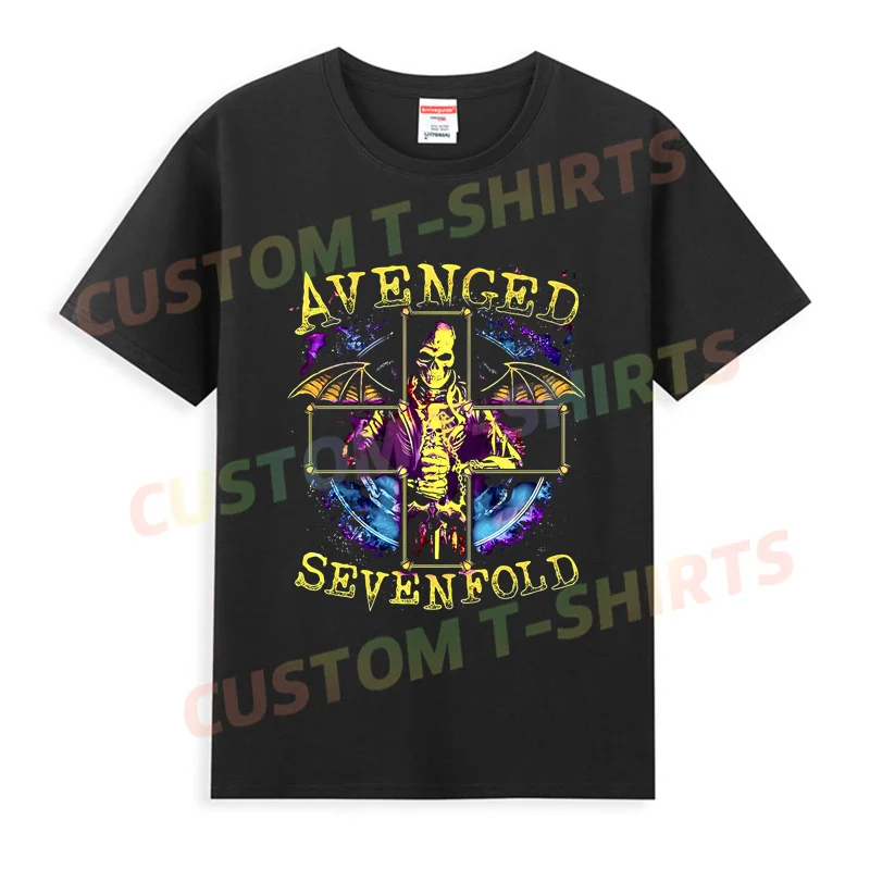 2024 Hot Sale Summer 100% Cotton Rock Band Avenged American Music Heavy Metal Skull T Shirt Men Tee Hip Hop Streetwear T-shirt