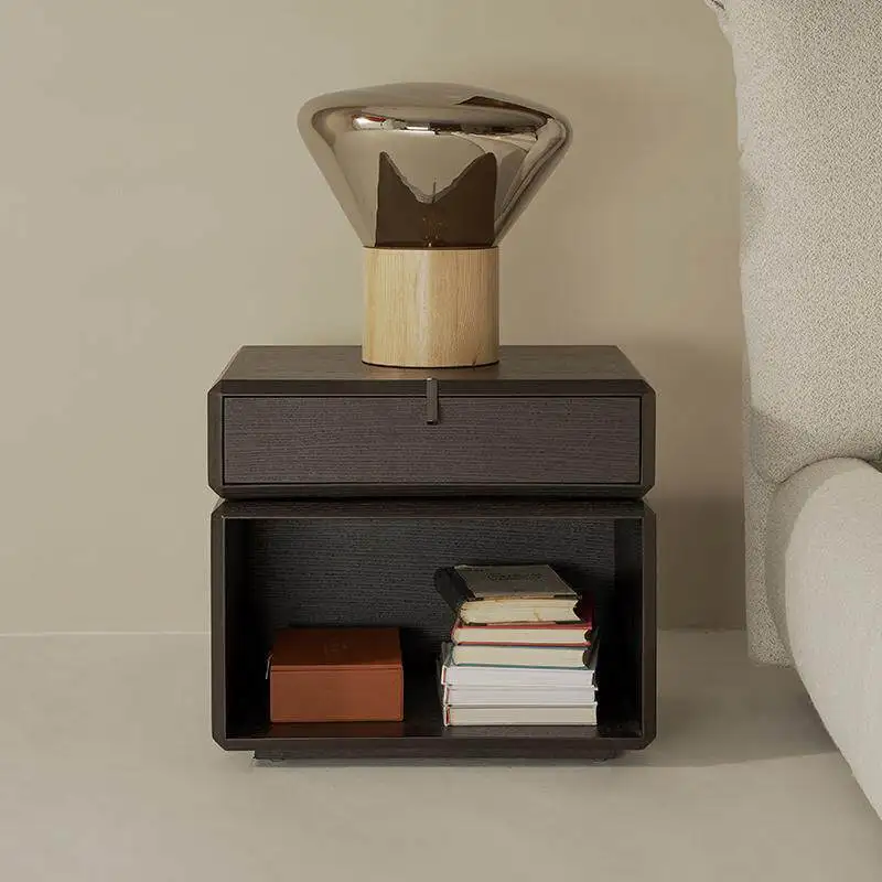 Mesita de Noche Giratoria Moderna de Diseño Minimalista Italiano con 2 Cajones, Material MDF Ecológico, Almacenamiento Duradero para Dormitorio