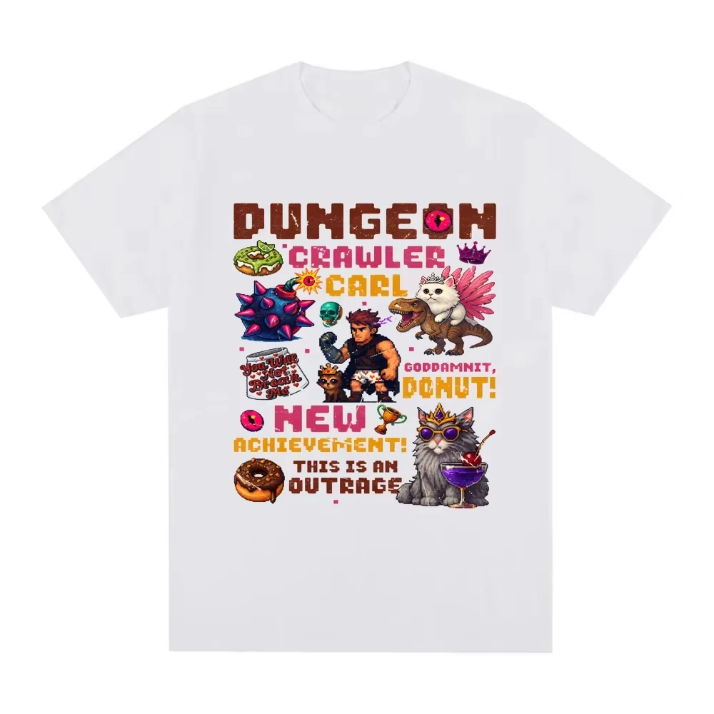 White Dungeon Crawler Carl Pixel Art T-Shirt Cotton Graphic Tee Men Women Summer Streetwear
