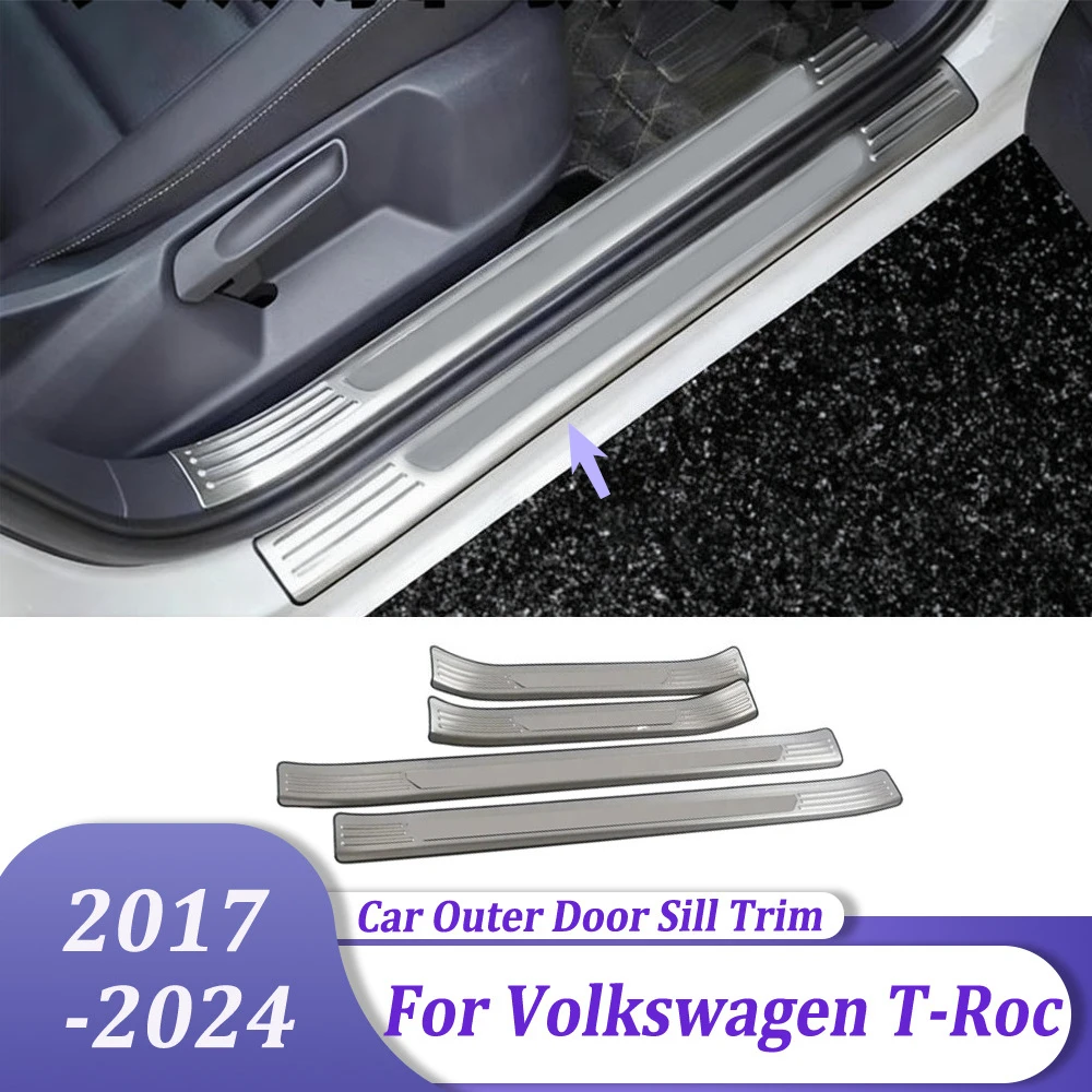 Outer Door Sill Scuff Plates Doors Sills Protectors Thresholds For Volkswagen T-Roc TROC 2017 2018-2021 2022 2023 2024