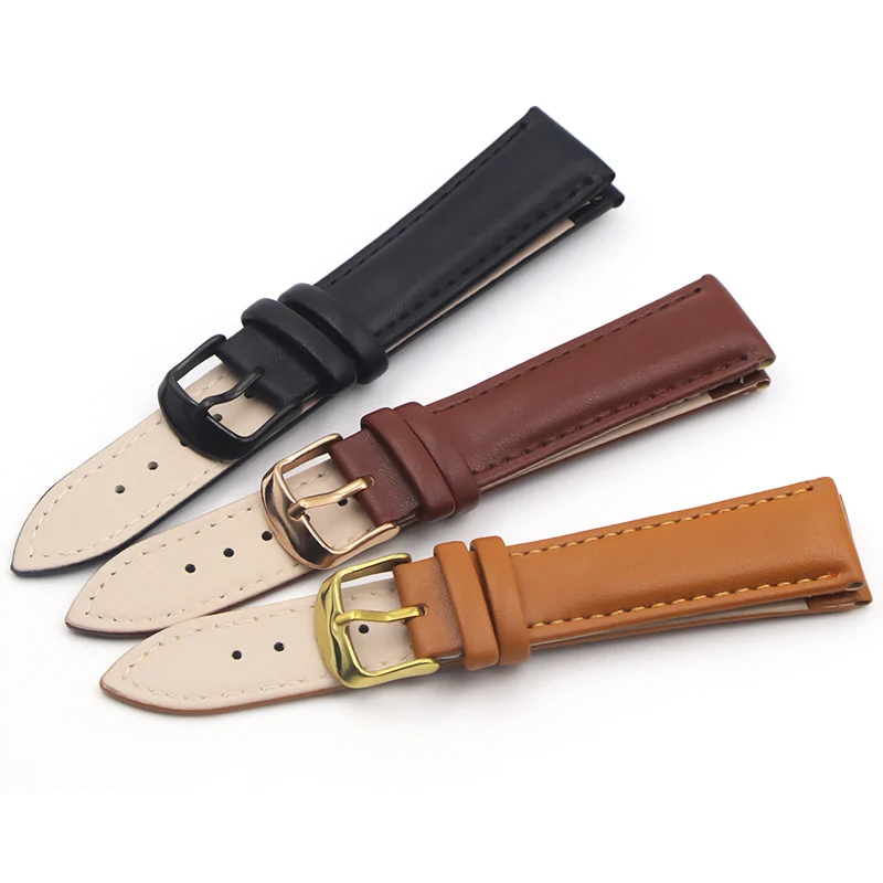 Calfskin Leather Watchband Soft Material Watch Band Wrist Strap 18mm 20mm 22mm 24mm With Silver Stainless Steel Buckle