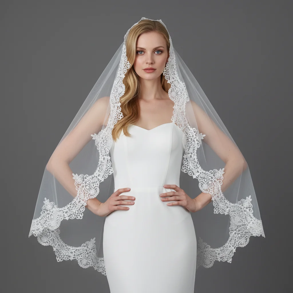 

Изящная свадебная фата из белого тюля с роскошной кружевной отделкой, элегантная белая тюлевая мантилья для невесты G56