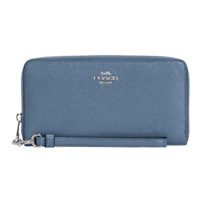 COACH Zip Around Refined Pebble Leather Wrist Bag Card Holder, Wallet Women's Indigo C4451-SVIN