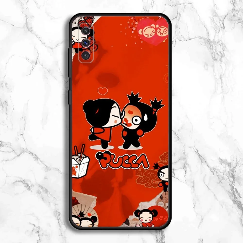 Pucca Garu Cute Phone Case For Samsung Galaxy A13,A21s,A22,A31,A32,A52,A53,A71,A80,A91 Soft Black Phone Cover