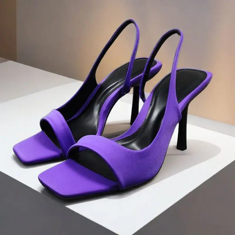 

Sexy Roman Sle High Heels Women's Purple Toe Exposure Sandals Summer Skirt Matching Cool oes European Sle PU