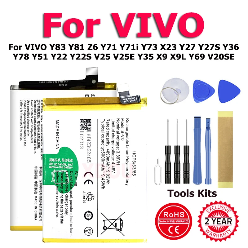 

B-E5 B-E1 B-E9 B-Z5 New Battery For VIVO Y83 Y81 Z6 Y71 Y71i Y73 X23 Y27 Y27S Y36 Y78 Y51 Y22 Y22S V25 V25E Y35 X9 X9L Y69 V20SE
