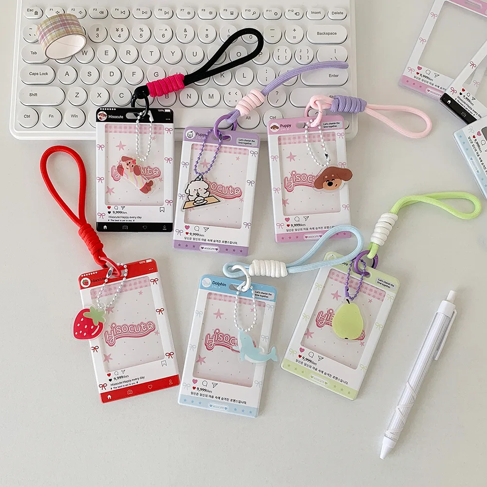 Funda deslizante acrílica de dibujos animados, cordón, tarjetero, Animal bonito, funda para tarjeta de identificación de estudiante de 3 pulgadas, llavero, accesorio para Fans
