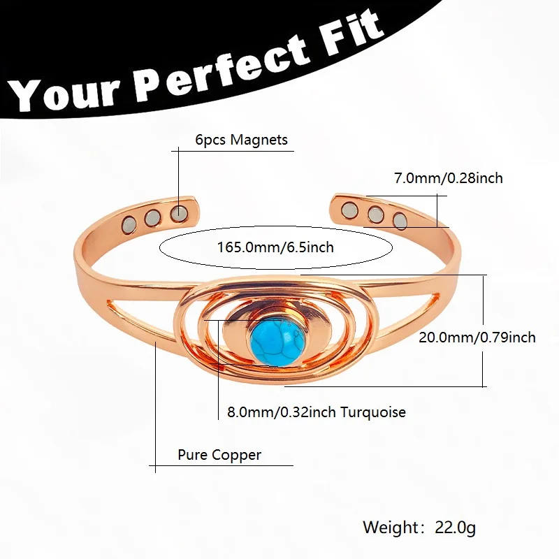 Magnetarmband aus reinem Kupfer für Damen, türkisfarbenes Inlay, verstellbare Größe, perfekter Weihnachtsgeschenkschmuck zum Muttertag – Detail 2