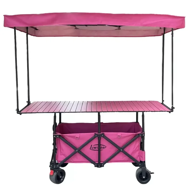 Portable Foldable Stall Cart with Adjustable Tabletop Awning for Outdoor Camping Street Vendor Customizable Mobile Market