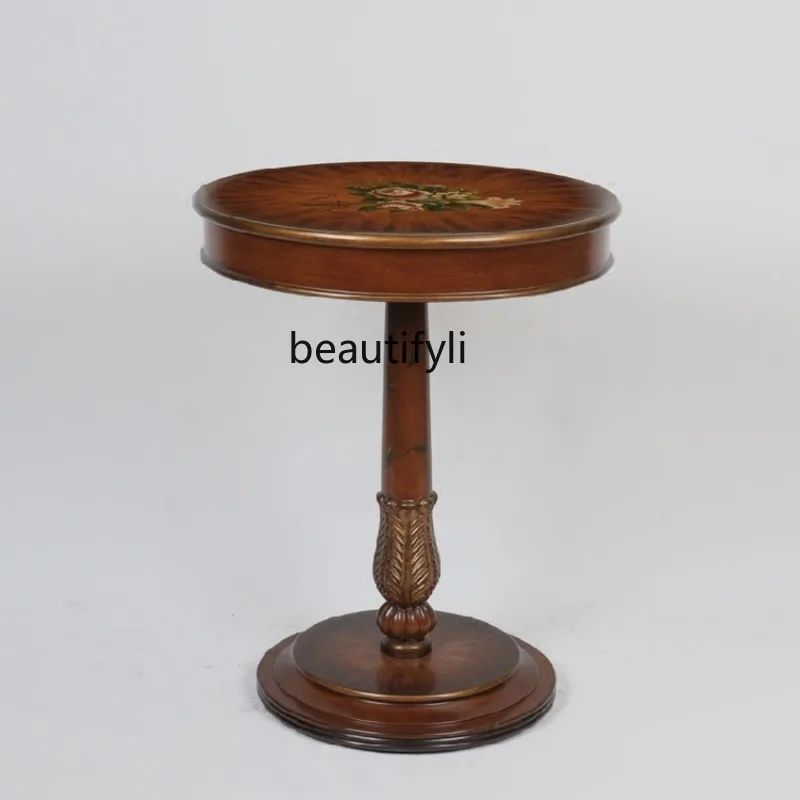 

Classic country wood color blue hand-painted sofa with rounded corners and a few tea tables