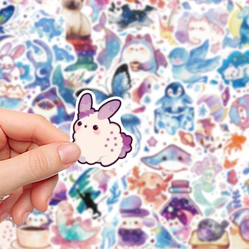 50Pcs Starry Sky Watercolor Creatures Stickers Cartoon Graffiti Decals DIY Decor For Phone Case Notebook Luggage Laptop Kid Gift
