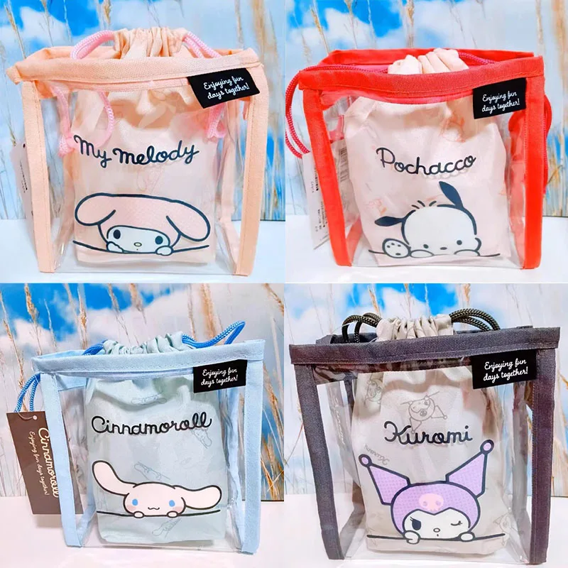 

Kawaii Cute Sanrio My Melody Kuromi Cinnamoroll Pochacco Storage Bag Drawstring Bag Transparent Pvc Ins Birthday Gift For Girls