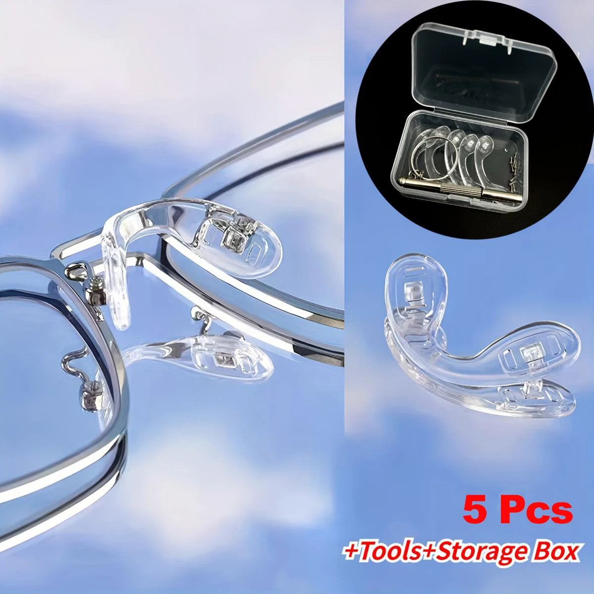 2/5PCS Silicone Nose Pads for Glasses With Screwdriver Casual Style U-Shaped Anti-Slip Eyeglass Support Comfortable Pressure Red