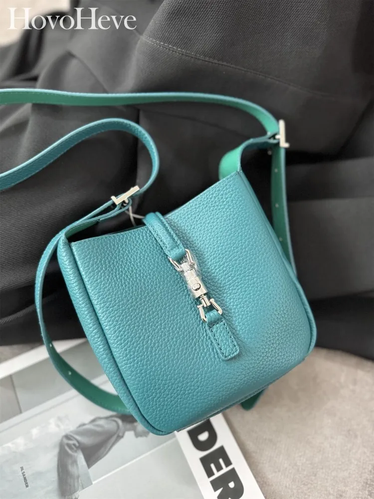 

Women Retro Fashion New Crossbody Casual Genuine Leather Versatile Hasp Single Strap Shoulder Armpit Ladies Bucket Underarm Bag