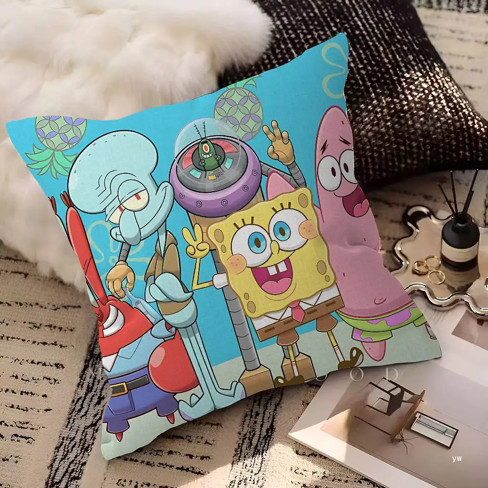 Anime S-SpongeBobes Cute Cushion Cover Inches Farmhouse Decor Home Throw Pillow Covers for Couch Decorations