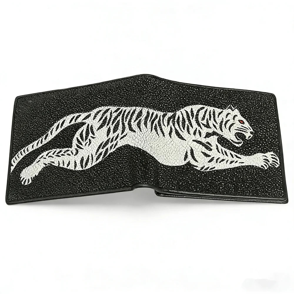 

Настоящий кожаный мужской короткий кошелек с тигровым принтом, дизайнерский, из натуральной кожи, с драконьим узором, тройного сложения