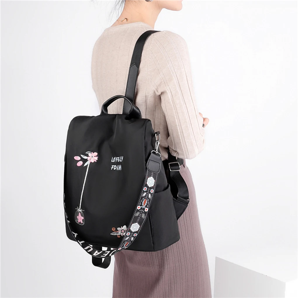 Mochila de viaje de poliéster para mujer, de viaje diario morral, negro