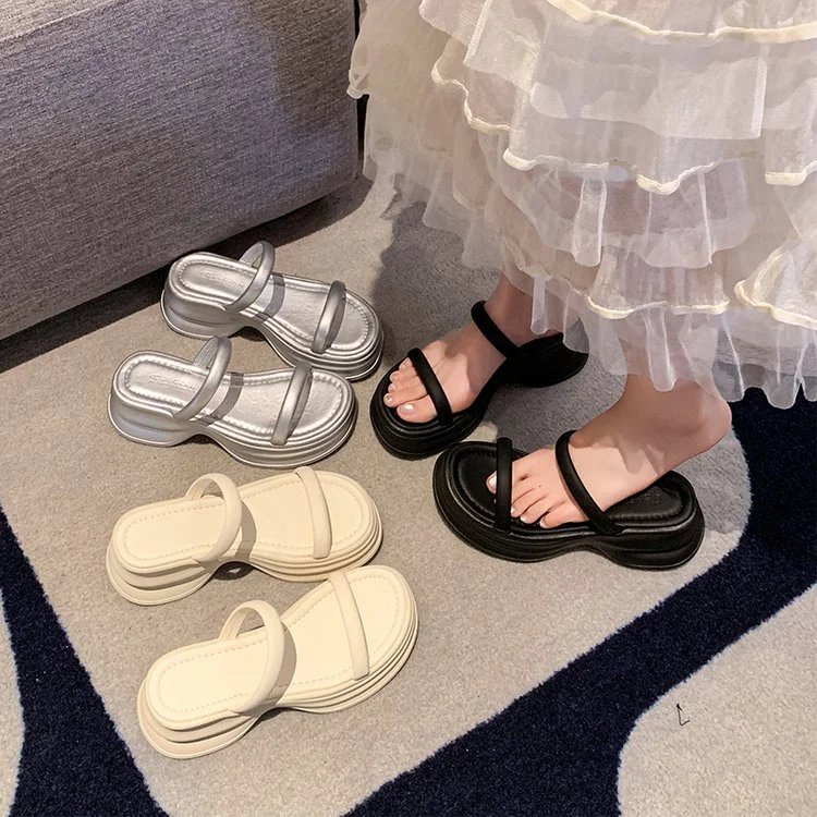

*Fashionable Hot Selling Style Elegant Slope Heel Slippers Women Summer New Round Head Thick Bottom Comfortable Casual Slippers