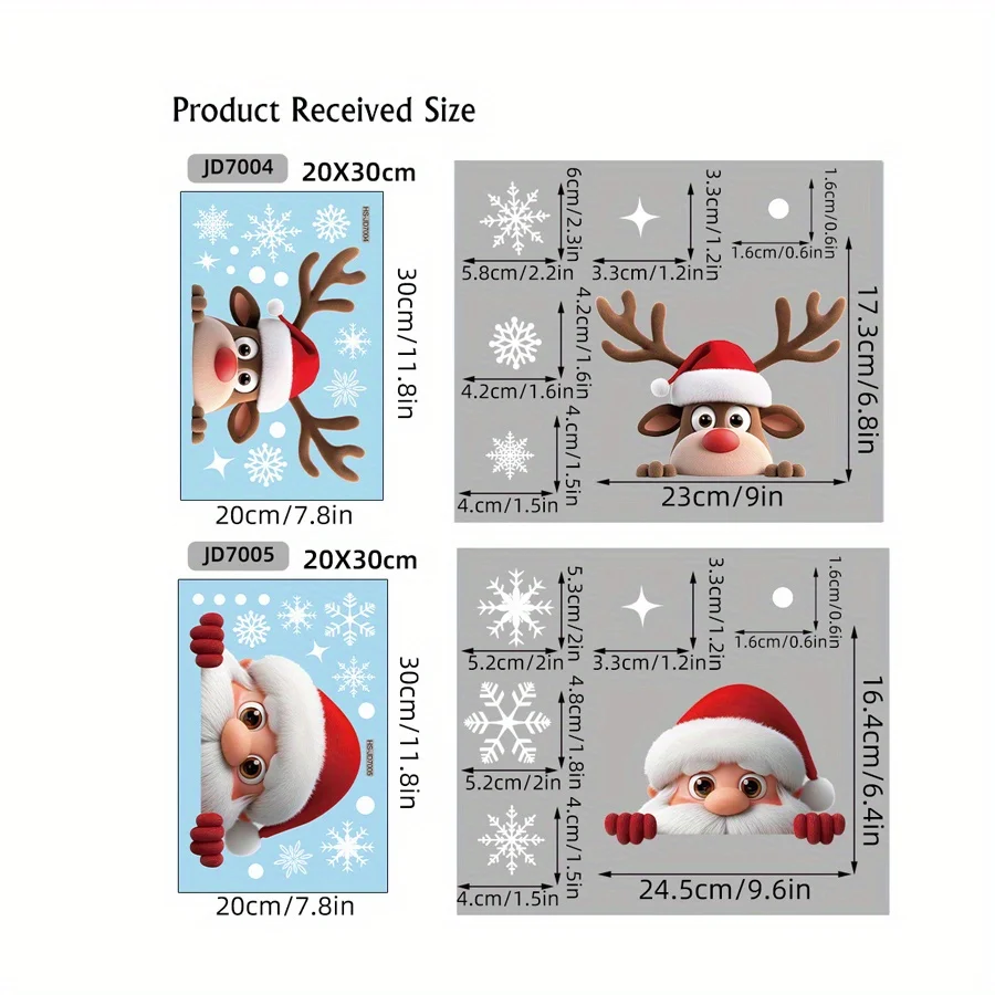 2 Stück Weihnachts-Fensteraufkleber, Weihnachtsmann & Rentier zum Ausprobieren - Abnehmbare Rückstandsfreie Doppelseitige Statische Haftaufkleber – Detail 3