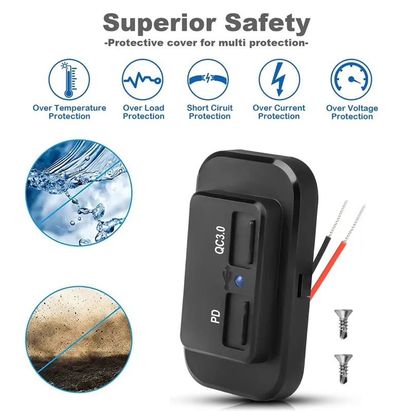 BAAY 6PCS 12V/24V RV USB Outlet, Dual PD3.0 Type-C (USB C) & Quick Charge QC3.0 USB-A Port Panel Mount Car USB Socket Charger Du