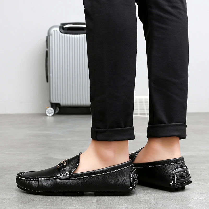 2025 جديد اليدوية لينة سوليد قبعة أحذية الرجال الكورية نمط أحذية من الجلد غير رسمية الروح الاجتماعية الصبي العلامة التجارية كسول الأحذية المتسكعون #2