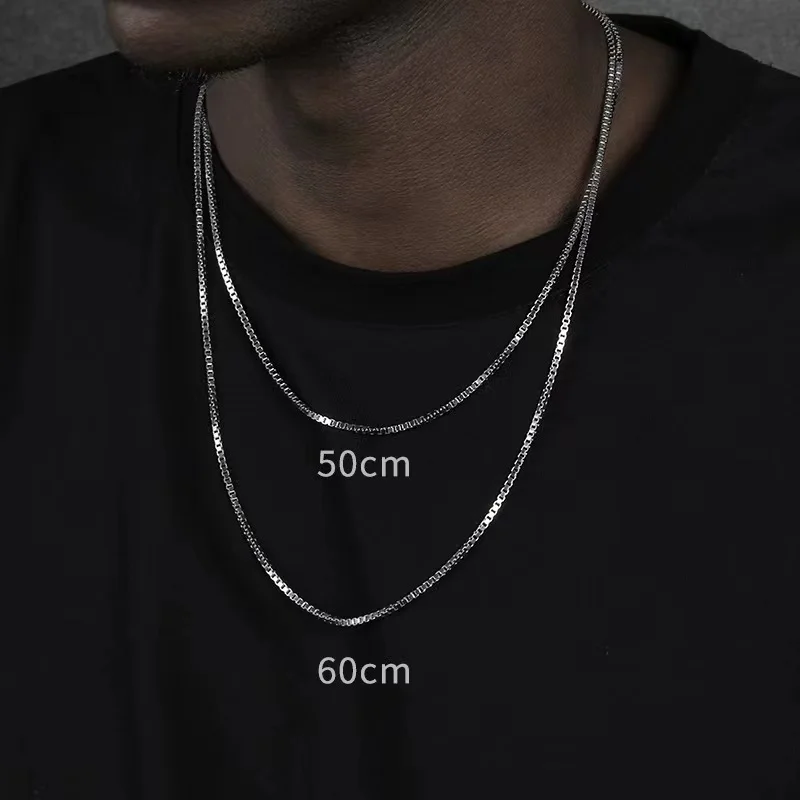 2mm Men Hip Hop 925 sterling silver Basic Chain Necklace Simple Box Chain Street Wear Jewelry Women Fashion Accessories