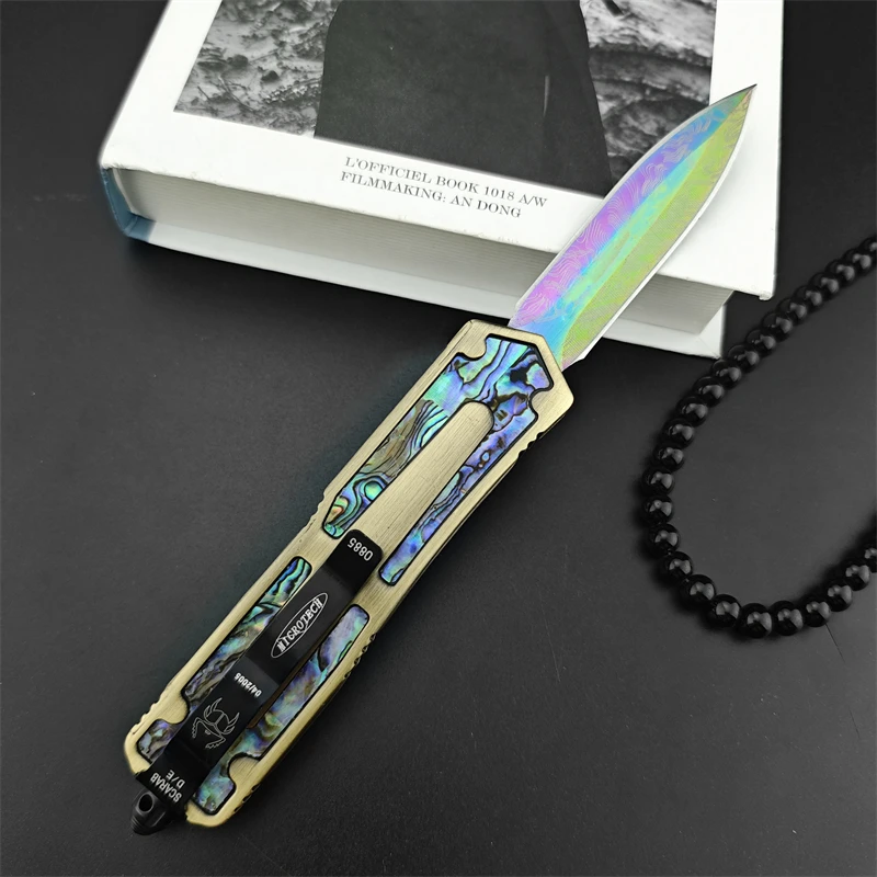 Survival Rescue Zinc Alloy Inlaid Bowie Handle Outdoor Camping Hunting Tool Folding Knife for Men\'s Collection