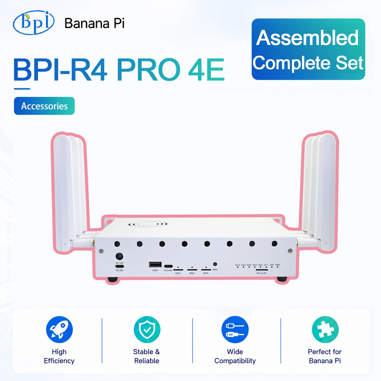 BPI-R4 PRO 4E Komplettes Montage-Kit MediaTek MT7988A 4G DDR4 8G eMMC Quadcore 1,8GHz USB3.2 Banana Pi WiFi7 OpenWrt Smart Router