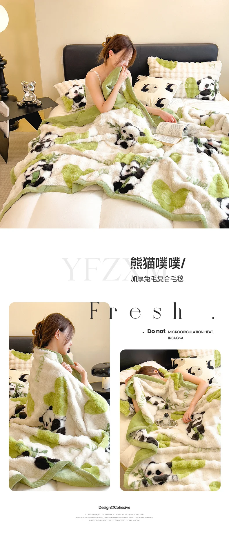 Cute Giant Panda Fluffy Fleece Blanket Fall Winter Thick Warm Faux Rabbit Fur Bed Blanket Plush Sofa Throw Cover Soft Bedspread