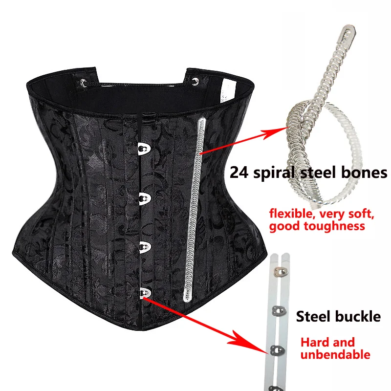 23cm Short Torso 24 Spiral Steel Boned Corset Floral Slimming Waist Shapewear Jacquard Underbust Corset Gothic Busiter 8130