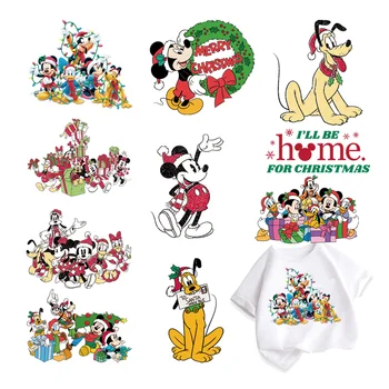 แผ่นแปะติดเสื้อผ้าลายมิกกี้เมาส์สำหรับเด็กแผ่นติดไวนิลแบบลอกลายด้วยความร้อนแผ่นติดแบบยืดหยุ่นสำหรับเทศกาลคริสต์มาส