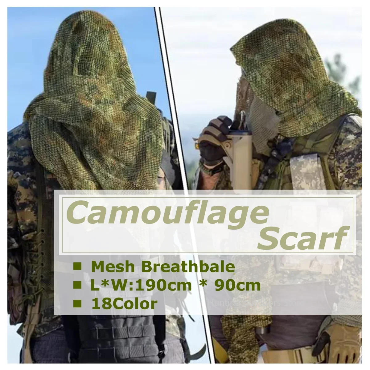 Camo sjaal Katoen Camouflage Tactische Mesh Sjaal Sniper Gezichtssluier Camping Jacht Multifunctionele Wandelsjaal Ghillie