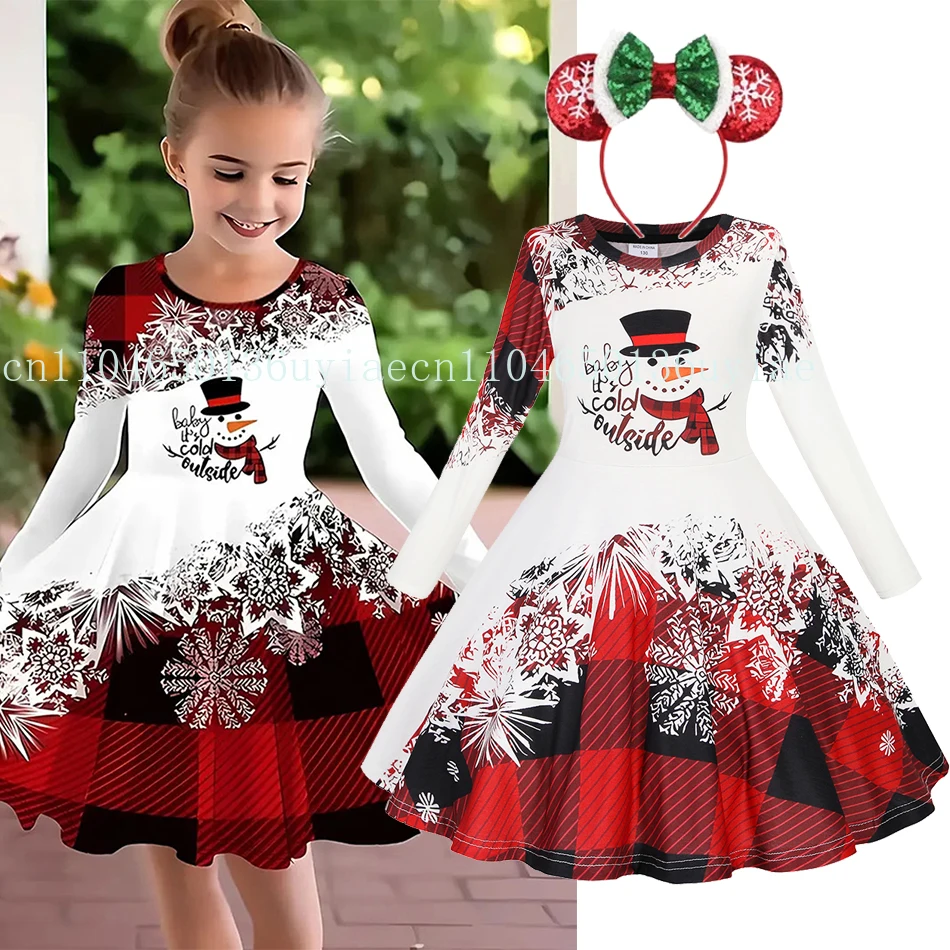 

Kids Christmas Dress For Girls Clothes Autumn Winter 2026 New Children Cute Cartoon Print Long Sleeve Xmas Party Casual Dress