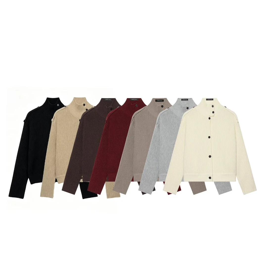New Fashion Women Multi-color Ribbed Knit Single Breasted Cardigan Mock Neck Long Sleeve Female Chic Lady Casual Basic Outwear