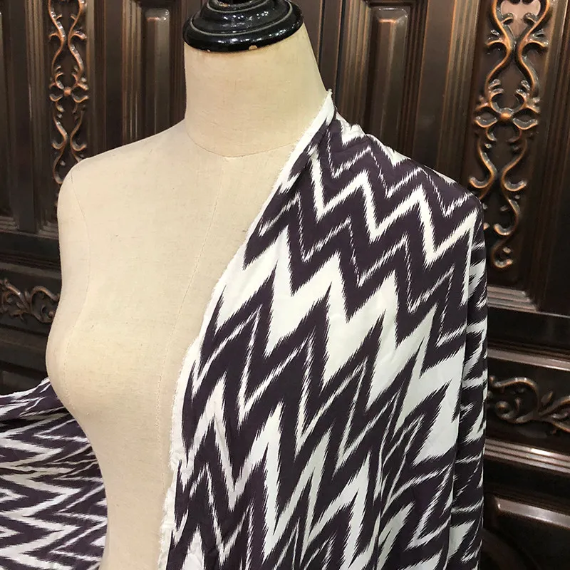 

Ткань из 100% тутового шелка 18 Momme Crepe Silk, 1 метр, белая волнистая печать, 114 см, ширина 44 дюйма по дворам CY064