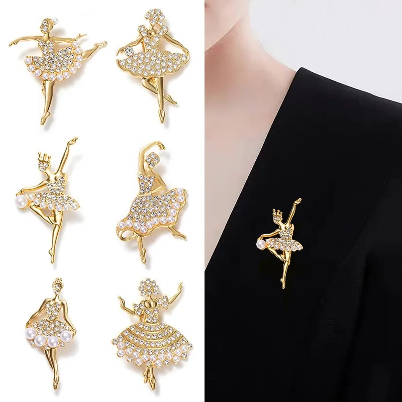 1 Pc High Quality Dancing Series Brooch Fashion Rhinestone Cute Crystal Ballerina Brooch Clothing Accessory Supplies