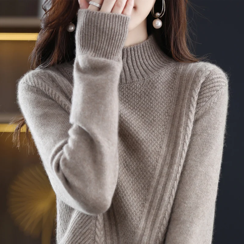 

Женский новый кашемировый свитер, пуловер с высоким воротником, Повседневные вязаные топы из 100% чистой шерсти, осенне-зимняя модель, женская теплая куртка в Корейском стиле