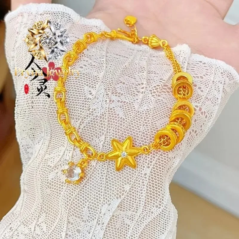 Pryna Jewelry   gold store the same 9999 24K real gold six star fashion women's bracelet senior all-matching bracelet new girlfr