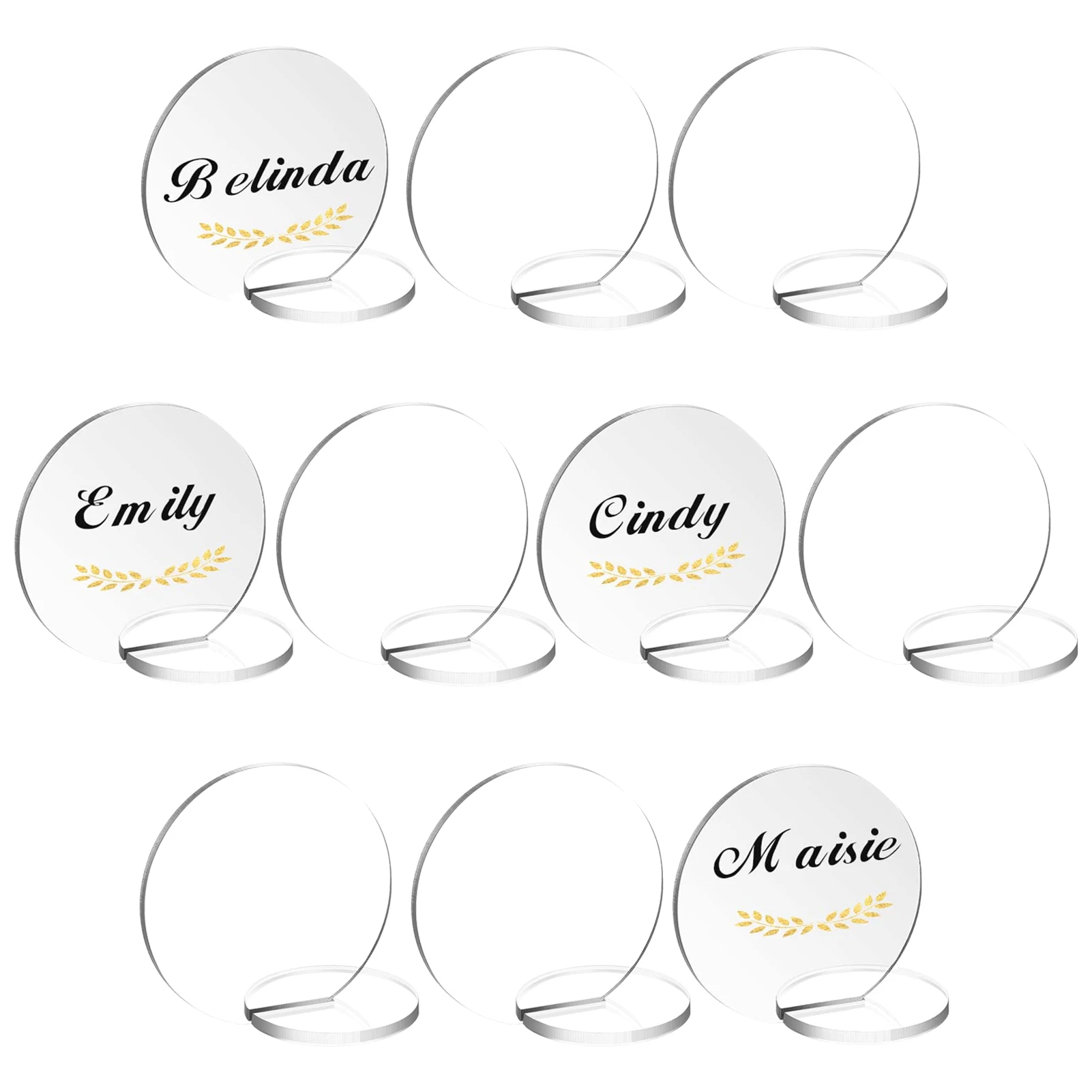 10 ชิ้นอะคริลิคใสเปล่า Diy รอบตารางป้าย Place Card งานแต่งงานชื่อการ์ดจัดเลี้ยงงานแต่งงาน Place Card