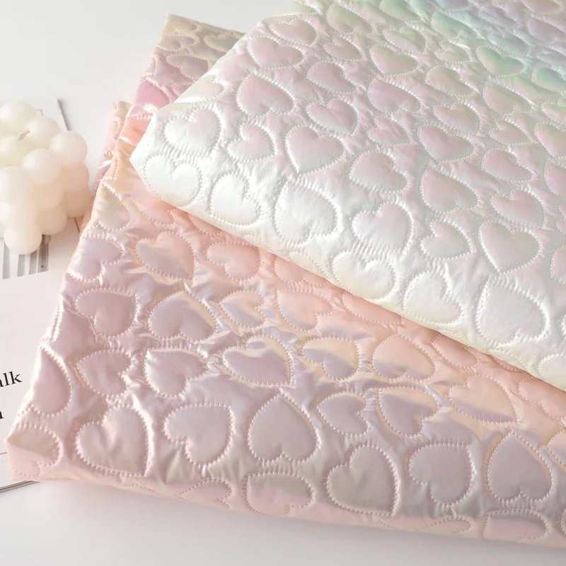 Candy-colored Waterproof Ultrasonic Embossing Heart-shaped Fabric for Winter Jackets and Handbags Sewing Cloth, 140x50cm