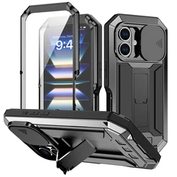 for iPhone 16 Pro Max iPhone 16 Plus Pro Military Grade Full-Body Rugged Built-in Kickstand Slide Camera Protective Cover Shell